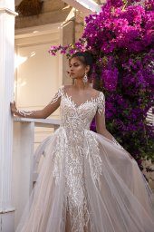 Wedding dresses Elody Stock  In stock  Collection  Highlighted Glamour  Silhouette  Fitted  Neckline  Sweetheart  Sleeves  Long Sleeves  Fitted  Color  Silver  Ivory  Train  Detachable train - foto 2